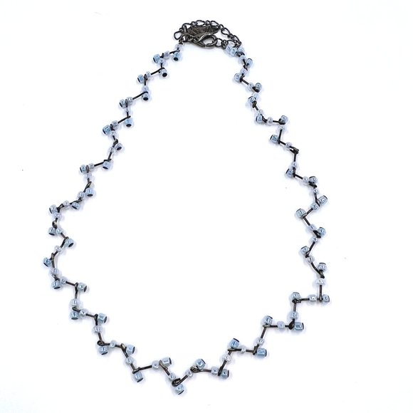 New York & Company Jewelry - NWOT - NY & CO - Gunmetal Tone Wave Chain Light Blue Beaded 13” Choker Necklace